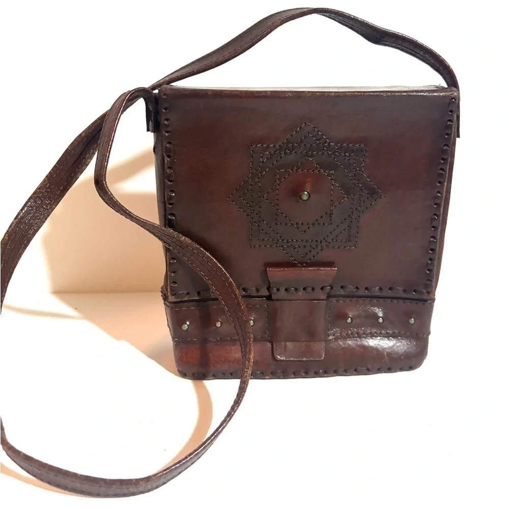 Vintage handmade Brown Leather Crossbody Bag